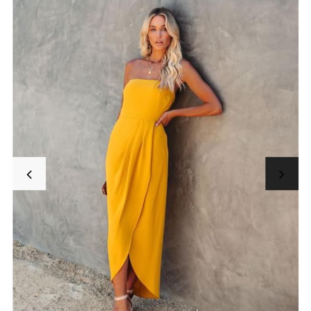 Aglow Strapless Draped Midi Dress - Yellow